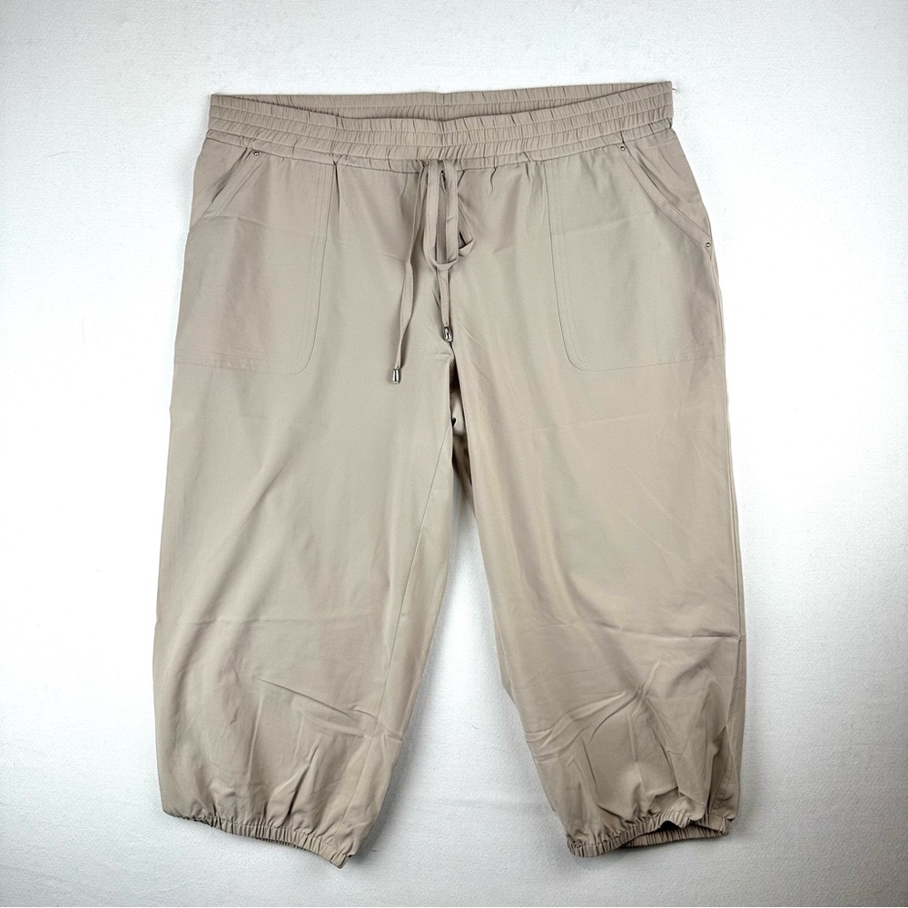 Soma Dressed Up Casual Sidney Drawstring Crop Pant Sandstone Athleisure NWT